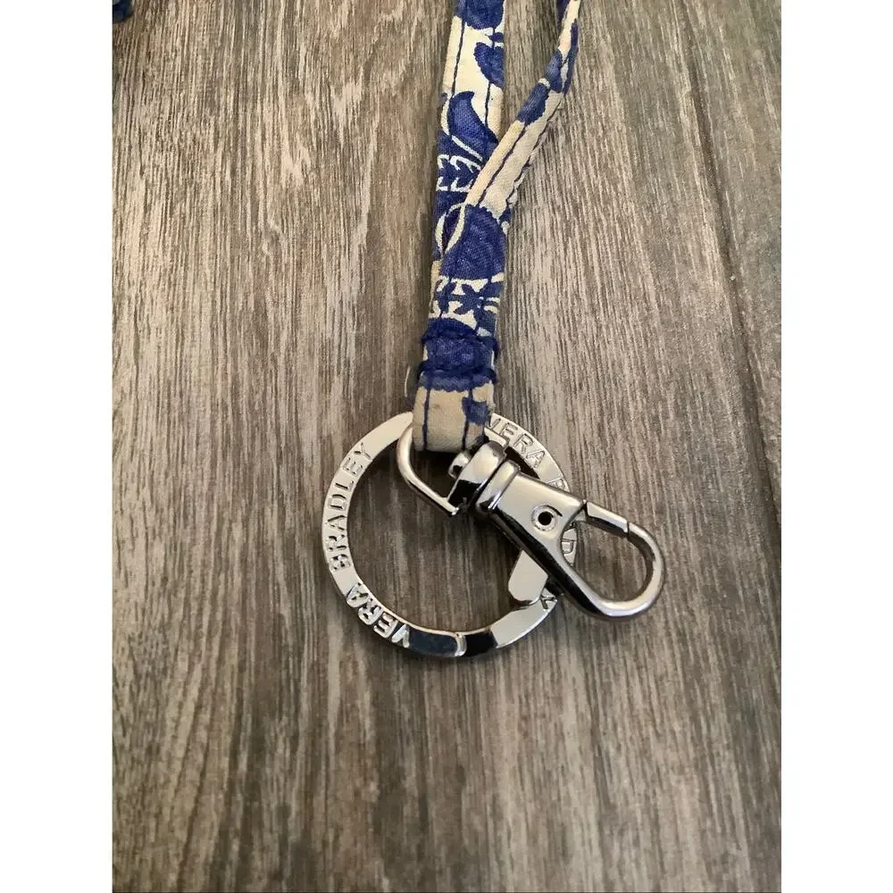 Vera Bradley Set of 2 Pink Blue Floral Paisley ID Keychain Holder Lanyard C17-2